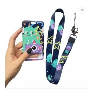 Custom Thermal Transfer Lanyard Card Holder Student Card Badge Cartoon PVC Work Card Holder