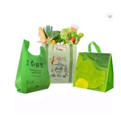 Custom eco friendly sustainable reusable supermarket groceries packaging recycle pp fabric non woven