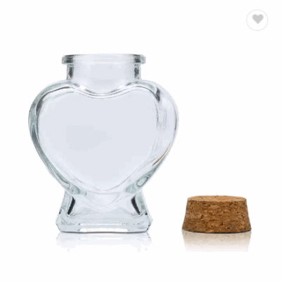 Empty 50ml 70ml 2oz Heart Shape Clear Glass Vial Bottle pendant Wishing glass bottle with cork stopp