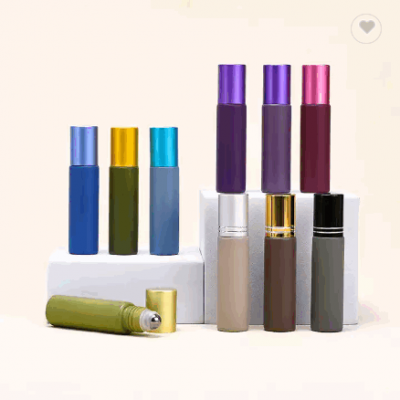 Essential oil perfume roller bottle clear amber pink purple green 10ml glass roll on bottle with cap