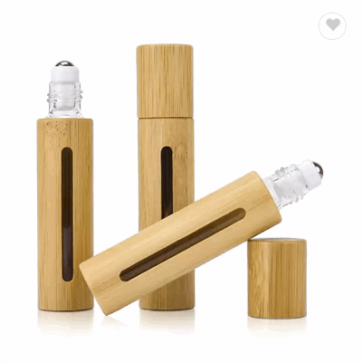 Bamboo Wooden Shell 5ml 10ml 15ml Glass inner bamboo Essential Oil Roll on Bottle with Steel Roller