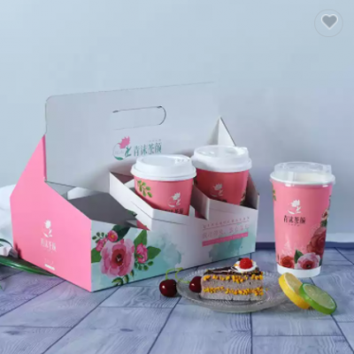 Custom Size Logo Disposable Printing Paper Cup Holder Tray for Coffee