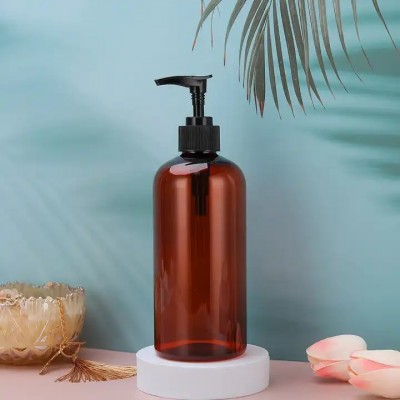 Hand Washing Empty Pet Bottle Amber Plastic Shampoo Liquid Shower Bottle with Pump Cosmetic Screen P