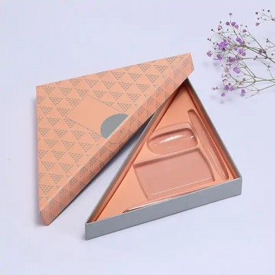 Custom makeup tools cosmetic packaging small chocolate triangle shape gift box with insert