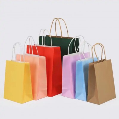 Wholesale Amazon Hot Sale Eco Friendly Recycle Rainbow Gift Shopping Kraft Paper Bag With Handles