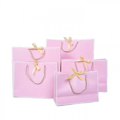 Birthday Wedding Favors Party Pink Gift Paper Shopping Bags With Ribbon Bow Tie