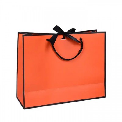 Luxury Orange Custom Logo Shopping Carry Gift Packaging Paper Bags With Handles