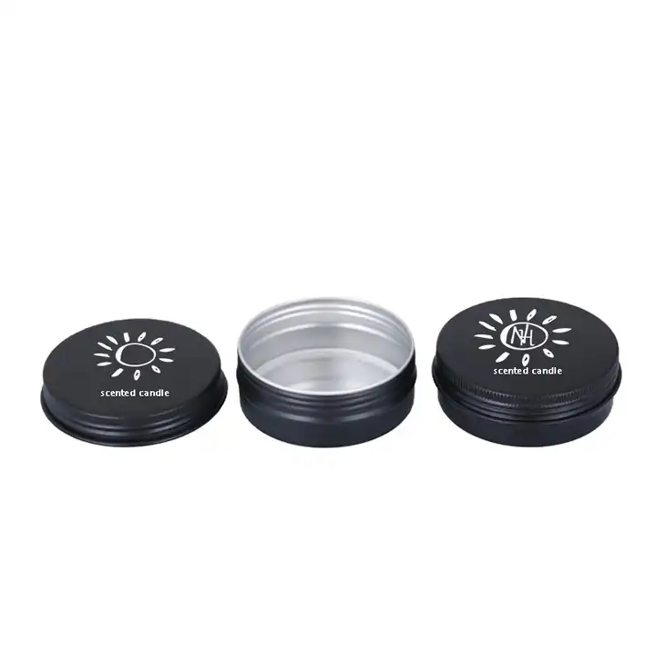 empty cosmetic packaging black metal aluminum tin cans with screw top round candle spice tins lip ba / 1