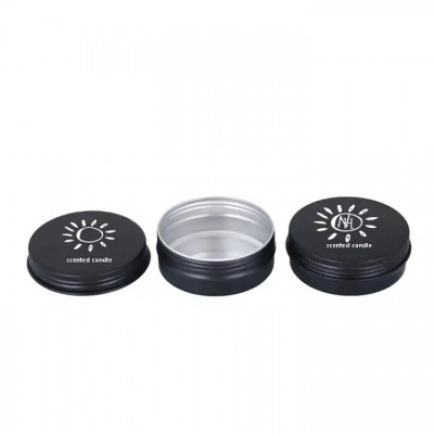 empty cosmetic packaging black metal aluminum tin cans with screw top round candle spice tins lip ba