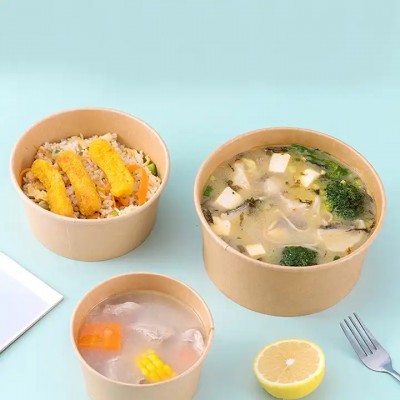 Custom disposable paper salad bowl Take Away Heatable 8oz 12 oz container kraft paper soup bowl with